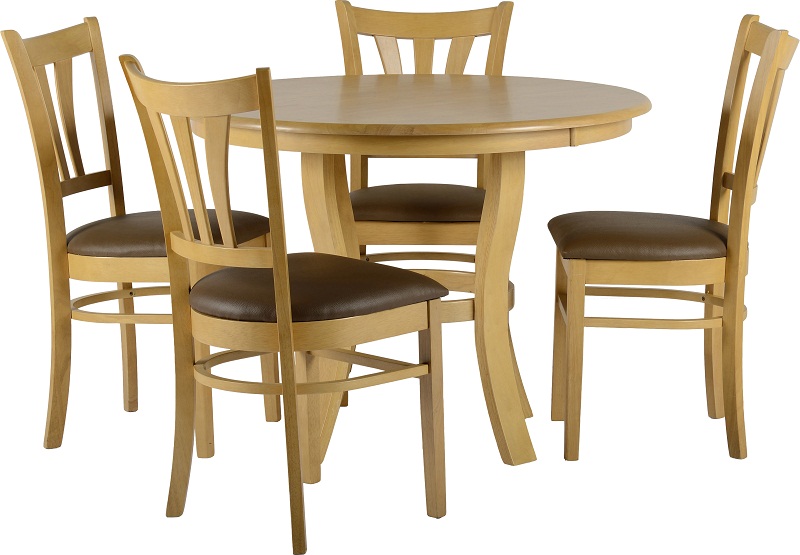 The Grosvenor Dining Set is a Wooden Dining Set comprised of a Round Dining Table accompanied by 4 Dining chairs , Please click to get details